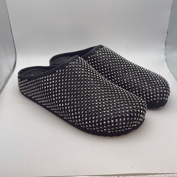 CUSHIONAIRE Women's Shimmer Rhinestone Bling Footbed Clog SIZE 8.5 WIDE BLACK - Picture 1 of 7